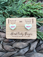 Load image into Gallery viewer, Acrylic Earrings - Dream - Conversation Hearts - Studs - Heart Studs - Valentine's Day - Acrylic Studs - Yellow Earrings