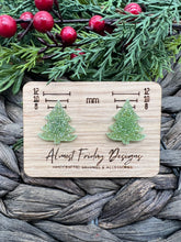 Load image into Gallery viewer, Acrylic Earrings - Christmas Tree Earrings - Christmas - Winter - Cut Out Earrings - Glitter - Light Green - Sage - Statement Earrings - Stud Earrings