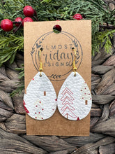 Load image into Gallery viewer, Genuine Leather Earrings - Teardrop - Christmas Tree - Christmas Tree Earrings - Red - White - Gray - Statement Earrings