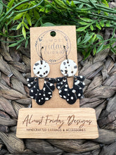 Load image into Gallery viewer, Genuine Leather Earrings - Embossed Earrings - Dalmatian Spots - Spots - Black - White - Scallop - White - Everyday Earrings - Neutral - Statement Earrings
