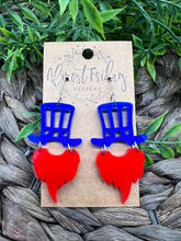 Load image into Gallery viewer, Acrylic Earrings - Red - Blue - Patriotic Earrings - Uncle Sam - Gnome Earrings - Stars and Stripes - 4th of July - Independence Day - USA - Olympics
