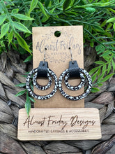 Load image into Gallery viewer, Wood Earrings - Mosaic Print - Natural Wood - Hoop Earrings - Hoops - Black and White - Statement Earrings