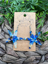 Load image into Gallery viewer, Acrylic Earrings - Blue - White - Gold - Starfish - Beach Earrings - Summer - Statement Earrings - Marbled Earrings