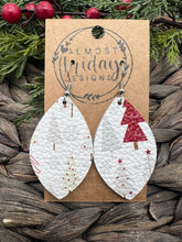Load image into Gallery viewer, Genuine Leather Earrings - Leaf Cut - Christmas Tree - Christmas Tree Earrings - Red - White - Gray - Statement Earrings