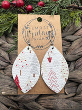 Load image into Gallery viewer, Genuine Leather Earrings - Leaf Cut - Christmas Tree - Christmas Tree Earrings - Red - White - Gray - Statement Earrings