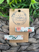 Load image into Gallery viewer, Genuine Leather Hair Clip - Floral Print - Flowers - Spring - Green - Peach - White - Daisy - Hair Accessory - Alligator Clip