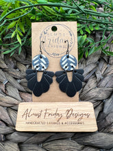 Load image into Gallery viewer, Genuine Leather Earrings - Chevron - Broken Chevron - Arch - Rainbow - Scalloped - Embossed - Black - White - Cork Leather - Statement Earrings - Dangles