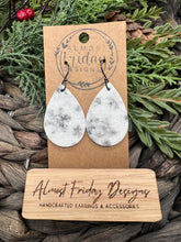Load image into Gallery viewer, Genuine Leather Earrings - Snowflakes - Winter Earrings - Winter - Teardrop - White - Gray - Glitter