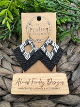 Load image into Gallery viewer, Genuine Leather Earrings - Diamond Design - Diamond Fringe - Layered Earring - Neutral - Black - White