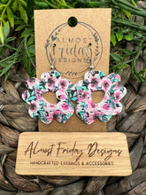 Load image into Gallery viewer, Genuine Leather Earrings - Petal - Flower - Floral - Modern Flower - Green - Pink - Flower Earring - Statement Earrings