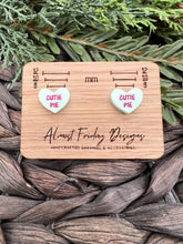 Load image into Gallery viewer, Acrylic Earrings - Cutie Pie - Conversation Hearts - Studs - Heart Studs - Valentine's Day - Acrylic Studs - Mint Earrings