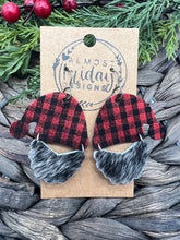 Load image into Gallery viewer, Genuine Leather Earrings - Christmas Earrings - Santa - Santa Claus - Winter - Cut Out Earrings - Red - Black - White - Gary - Hair On Leather - Buffalo Check - Plaid - Statement Earrings