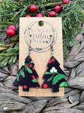 Load image into Gallery viewer, Wood Earrings - Christmas Tree - Christmas Tree Earrings - Poinsettia - Holly - Christmas - Statement Earrings - Black - Red - White - Green