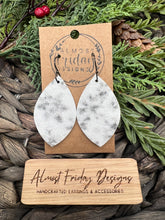 Load image into Gallery viewer, Genuine Leather Earrings - Snowflakes - Winter Earrings - Winter - Leaf Cut - White - Gray - Glitter