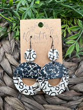 Load image into Gallery viewer, Genuine Leather Earrings - Half Circle - Back to School - School Earrings - Teacher Earrings - Composition Book - Letters - Alphabet - Layered Design - Statement Earrings