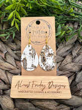 Load image into Gallery viewer, Genuine Leather Earrings - Gold - Metallic - Teardrop - Textured Leather - Black - White