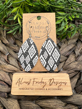Load image into Gallery viewer, Genuine Leather Earrings - Diamond Design - Neutral - Black - White - Diamond - Leaf Cut