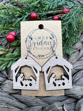 Load image into Gallery viewer, Wood Earrings - Walnut - Manger - Manger Scene - Nativity - Nativity Scene - Christian Earrings