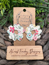 Load image into Gallery viewer, Genuine Leather Earrings - Petal - Flower - Floral - Modern Flower - Coral - Blue - Green - Red - Cream - Flower Earring - Daisy - Statement Earrings