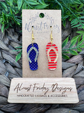 Load image into Gallery viewer, Acrylic Earrings - Red - Blue - Patriotic Earrings - Flip Flops - Summer Earrings - Stars and Stripes - 4th of July - Independence Day - USA - Olympics