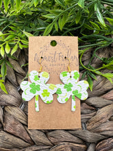 Load image into Gallery viewer, Genuine Leather Earrings - Saint Patrick's Day - Green Earrings - Clovers - Teardrop - Shamrocks - Statement Earrings - Three Leaf Clover