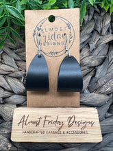 Load image into Gallery viewer, Genuine Leather Earrings - Loop Earrings - Black - Matte - Statement Earrings - Wide Loop