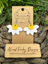 Load image into Gallery viewer, Genuine Leather Earrings - Embossed Daisy - Daisies - Floral - Yellow - Heather - Light Purple - Lilac - Flowers - Summer Earrings - Statement Earrings - Spring - Horizontal - Mustard