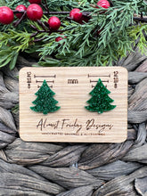Load image into Gallery viewer, Acrylic Earrings - Christmas Tree Earrings - Christmas - Winter - Cut Out Earrings - Glitter - Green - Statement Earrings - Stud Earrings