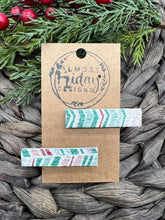 Load image into Gallery viewer, Genuine Leather Hair Clip - Chevron - Christmas - Holiday Hair Clips - Christmas Hair Clips - Red - White - Green - Hair Accessory - Alligator Clip
