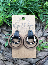 Load image into Gallery viewer, Wood Earrings - Leopard Print - Natural Wood - Hoop Earrings - Walnut - Hoops