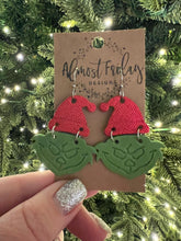 Load image into Gallery viewer, Genuine Leather Earrings - Christmas Earrings - Grinch - The Grinch - Winter - Cut Out Earrings - Red - Metallic - Lime Green - Green - Christmas - Statement Earrings - Embossed Earrings
