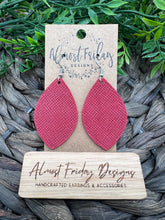 Load image into Gallery viewer, Genuine Leather Earrings - Red - Christmas Earrings - Winter - Leaf Cut - Textured Leather
