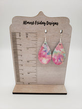 Load image into Gallery viewer, Genuine Leather Earrings - Teardrop Earrings - Pink - Purple - Tie Dye - Statement Earrings
