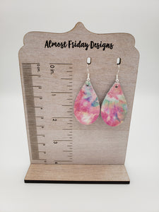 Genuine Leather Earrings - Teardrop Earrings - Pink - Purple - Tie Dye - Statement Earrings