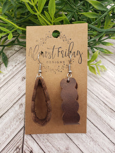 Genuine Leather Earrings - Black - Loop Earrings - Textured Leather - Statement Earrings - Scalloped Loop