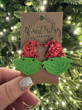 Load image into Gallery viewer, Genuine Leather Earrings - Christmas Earrings - Grinch - The Grinch - Winter - Cut Out Earrings - Red - Glitter - Metallic - Lime Green - Green - Christmas - Statement Earrings - Embossed Earrings
