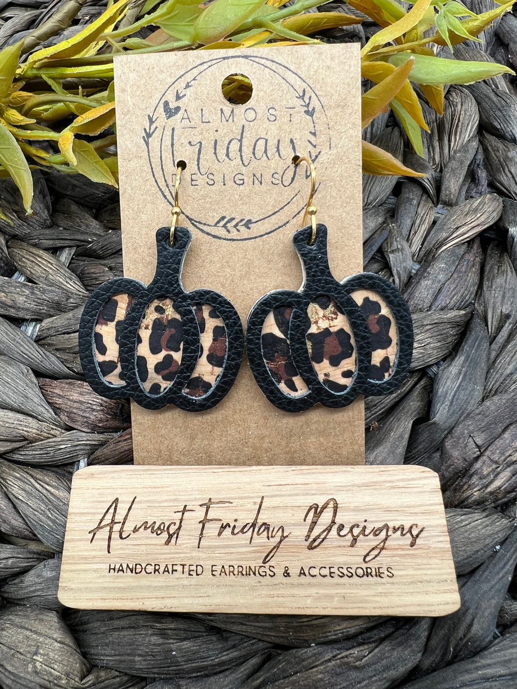 Genuine Leather Earrings - Layered - 3D - Pumpkin - Leopard - Animal Print - Fall Earrings - Studs - Statement Earrings - Black - Brown - Gold