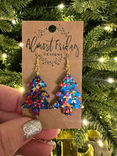 Load image into Gallery viewer, Acrylic Earrings - Christmas Tree - Statement Earrings - Colorful - Glitter - Pink - Blue - Green - Gold - Red - Chunky Glitter
