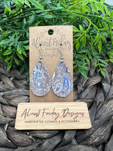 Load image into Gallery viewer, Genuine Leather Earrings - Light Brown - Teardrop - Tan - Statement Earrings - Paisley - Blue
