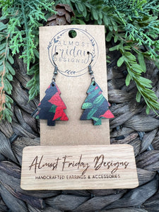 Wood Earrings - Christmas Tree - Christmas Tree Earrings - Poinsettia - Holly - Christmas - Statement Earrings - Black - Red - White - Green