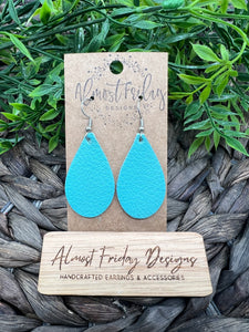 Genuine Leather Earrings - Mint - Teardrop - Statement Earrings