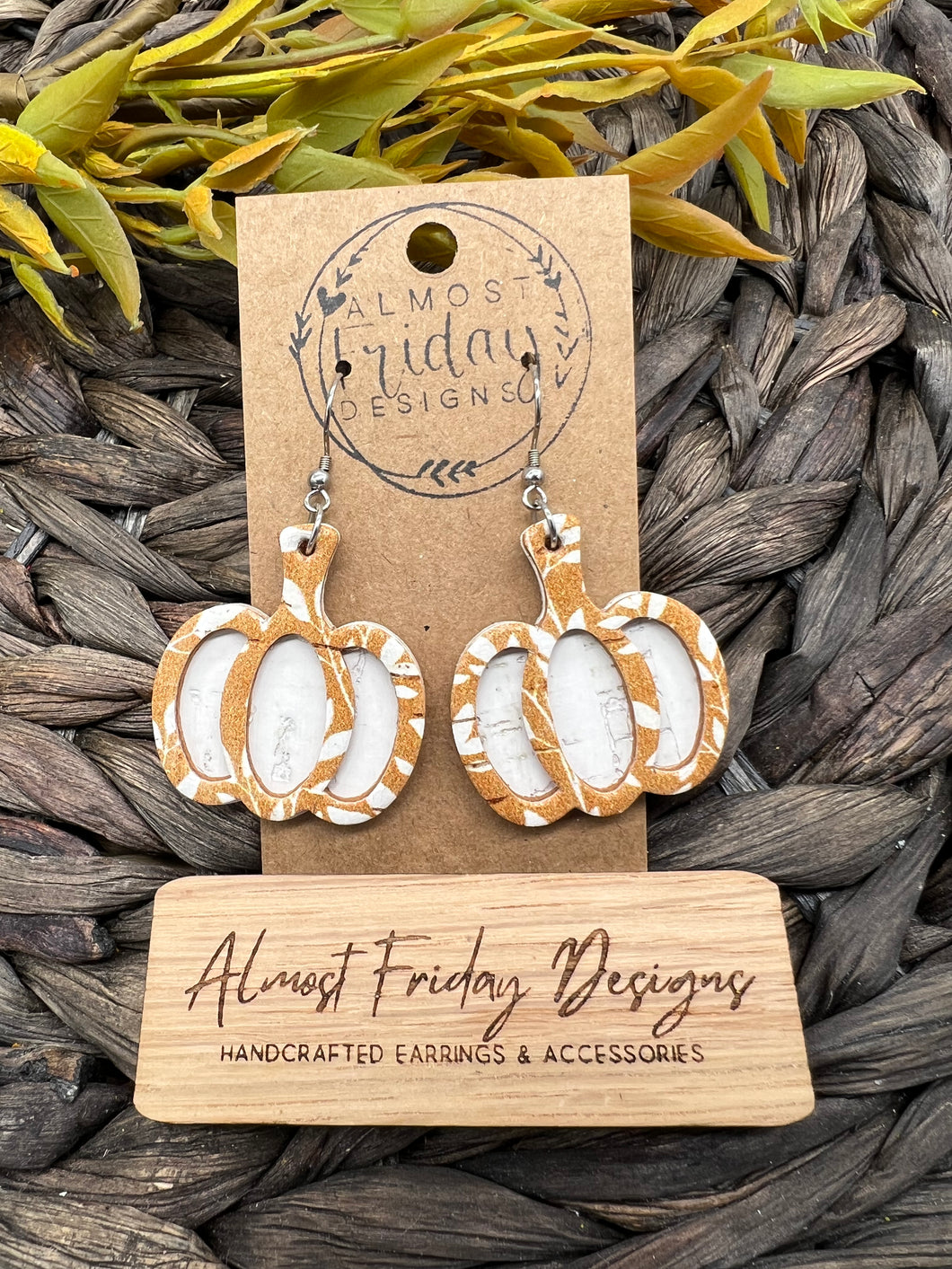 Genuine Leather Earrings - Burnt Orange - White -  Leaves - Flowers - Floral - 3D - Layered - Fall Earrings - Textured Leather - Pumpkin - Cut Out Earrings - Peach Earrings - Statement Earrings