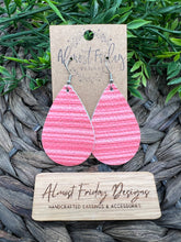 Load image into Gallery viewer, Genuine Leather Earrings - Lines - Stripes - Teardrop Earrings - Coral - Statement Earrings - Summer Earrings
