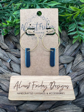 Load image into Gallery viewer, Genuine Leather Earrings - Tags - Circle Earrings - Navy - Gold - Metal Hoops
