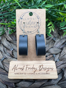 Genuine Leather Earrings - Loop Earrings - Black - Statement Earrings - Straight Loop - Smooth Leather