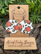 Load image into Gallery viewer, Genuine Leather Earrings - Basketball - Basketball Earrings - Round - Sports - Leopard - Animal Print - Black and Orange
