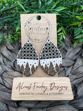 Load image into Gallery viewer, Wood Earrings - Evergreen Trees - Winter - Trees - Statement Earrings - Pine Trees - Winter Scene - Natural Wood Earrings
