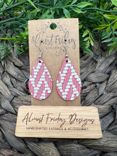 Load image into Gallery viewer, Genuine Leather Earrings - Teardrop Earrings - White - Glitter - Burgundy - Chevron - Statement Earrings
