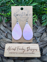 Load image into Gallery viewer, Genuine Leather Earrings - Teardrop Earrings - Pink - Purple - Tie Dye - Statement Earrings
