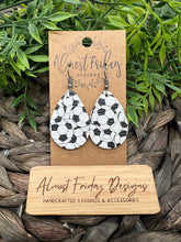 Load image into Gallery viewer, Genuine Leather Earrings - Soccer - Soccer Earrings - Teardrop - Sports - Black and White - Statement Earrings
